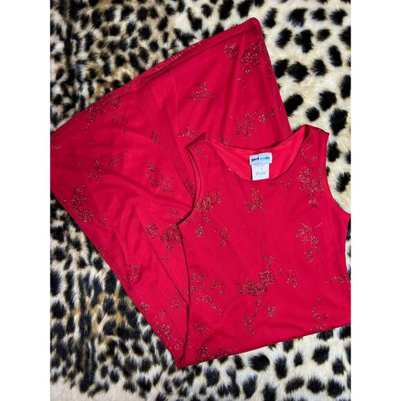 Y2K Girl Code Red Sparkly Floral Midi Dress 8 - Picture 1 of 4